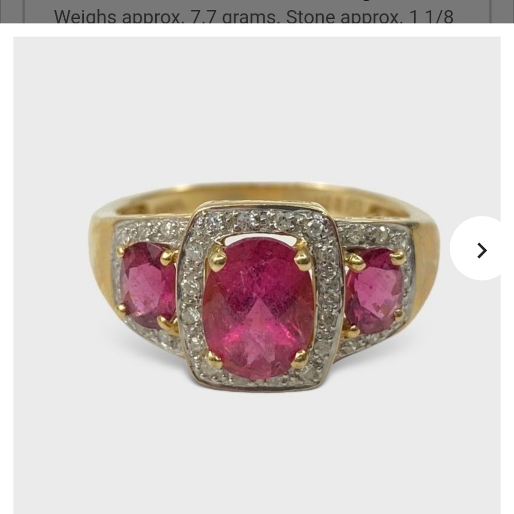 Fine 14K Yellow Gold Faceted Ruby & Diamond Ring Size 8 1/2 - New